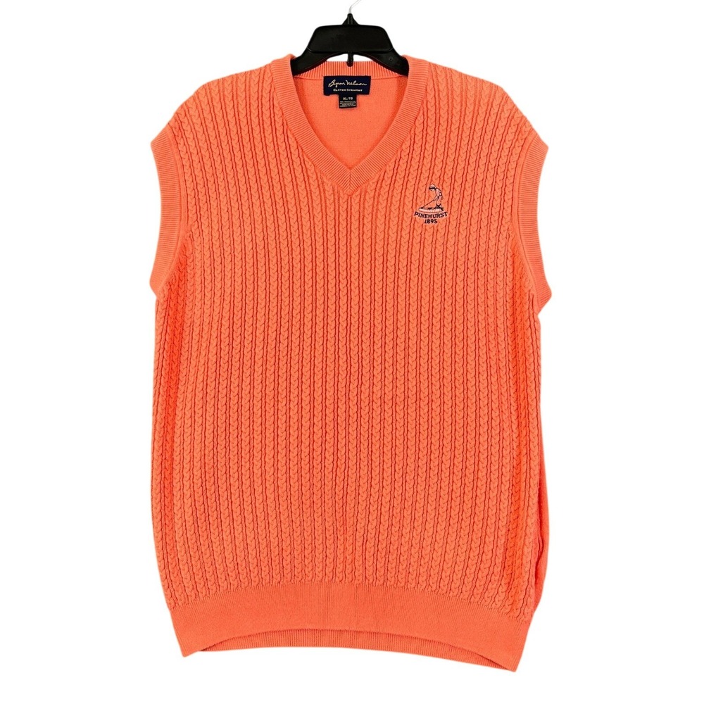 Pinehurst Byron Nelson Golf Sweater Vest Mens XL Orange Cable Knit Pima Cotton